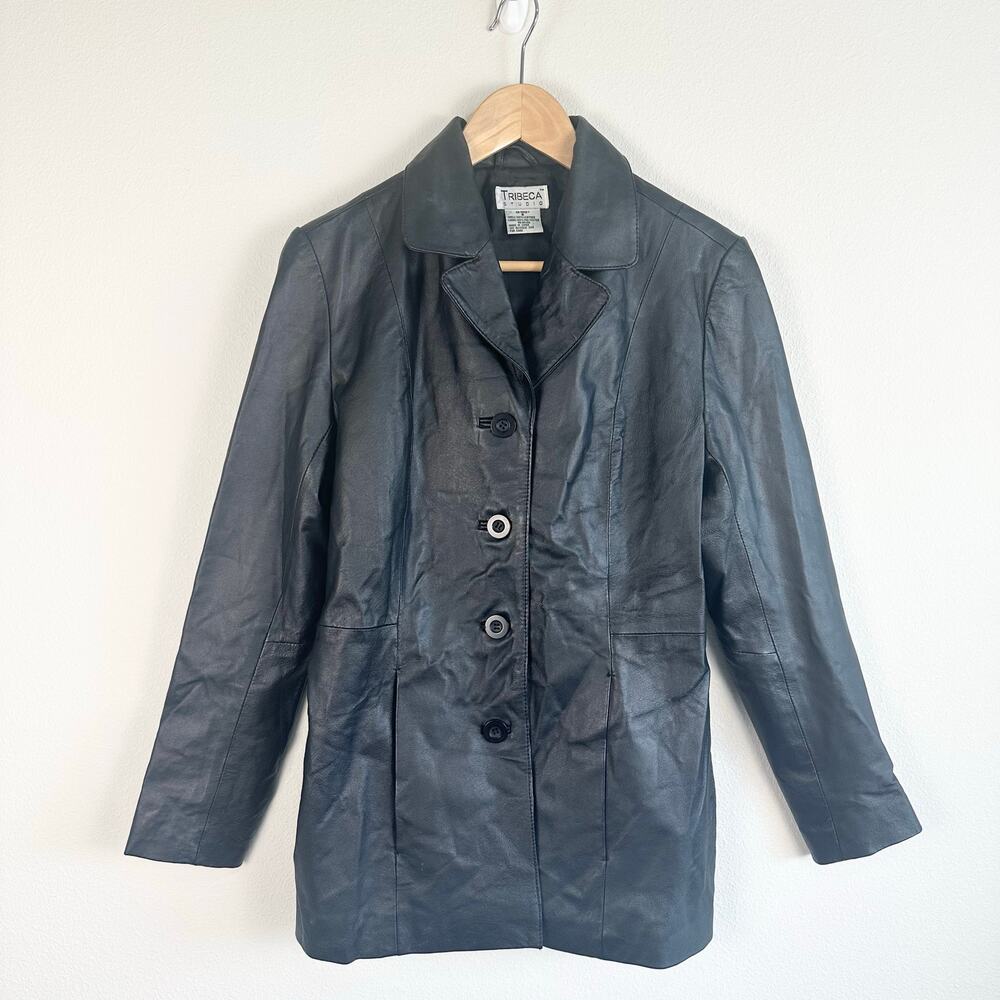 Vintage Tribeca Studio Black Leather Blazer Jacket Women’s Small 90s Minimalist